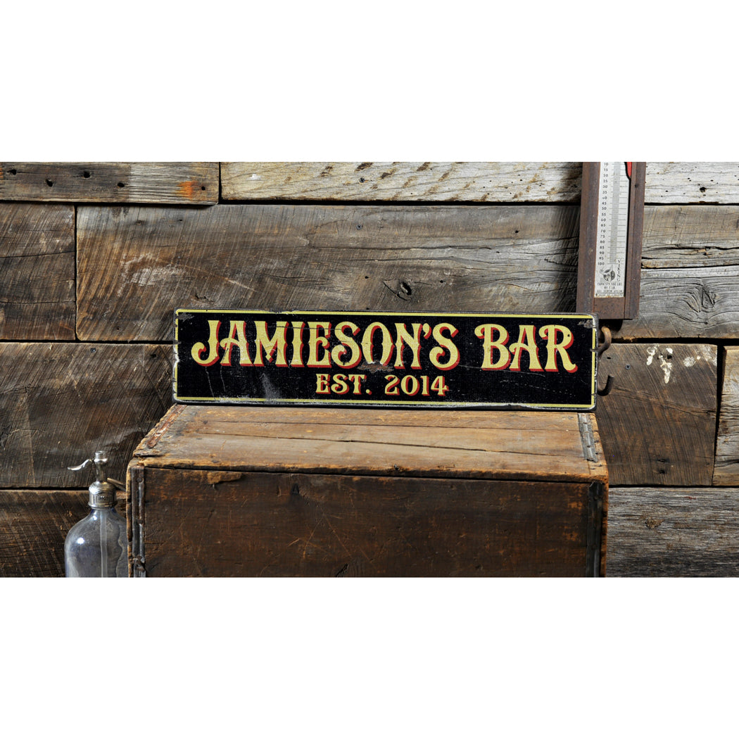 Bar Est Date Rustic Wood Sign