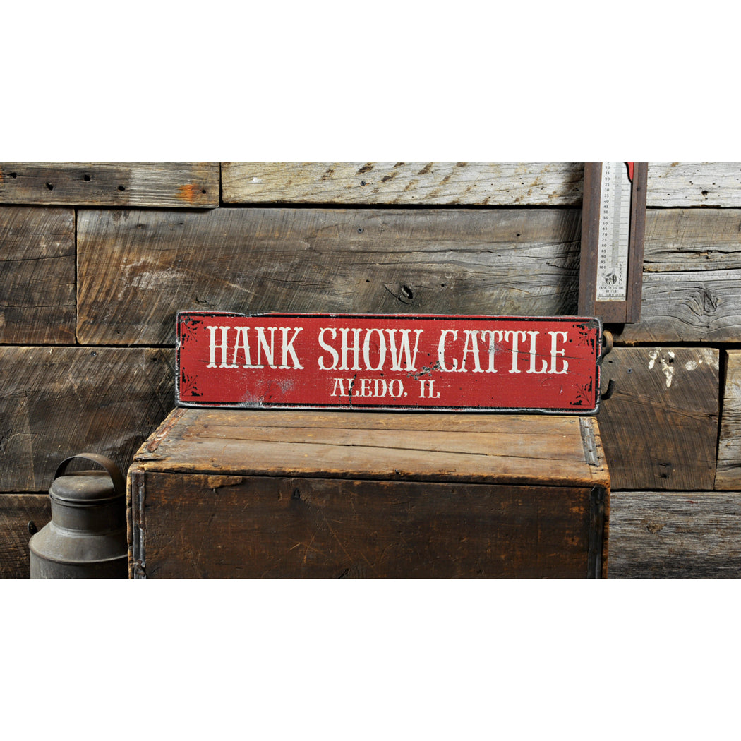 Cattle Ranch City State Rustic Wood Sign