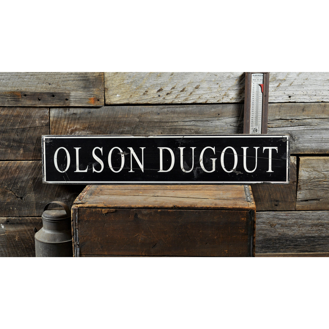 Family Baseball Dugout Rustic Wood Sign