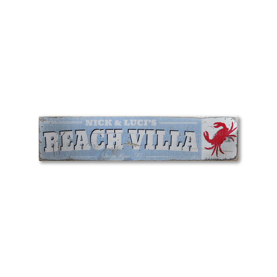 Beach Villa City State Rustic Wood Sign