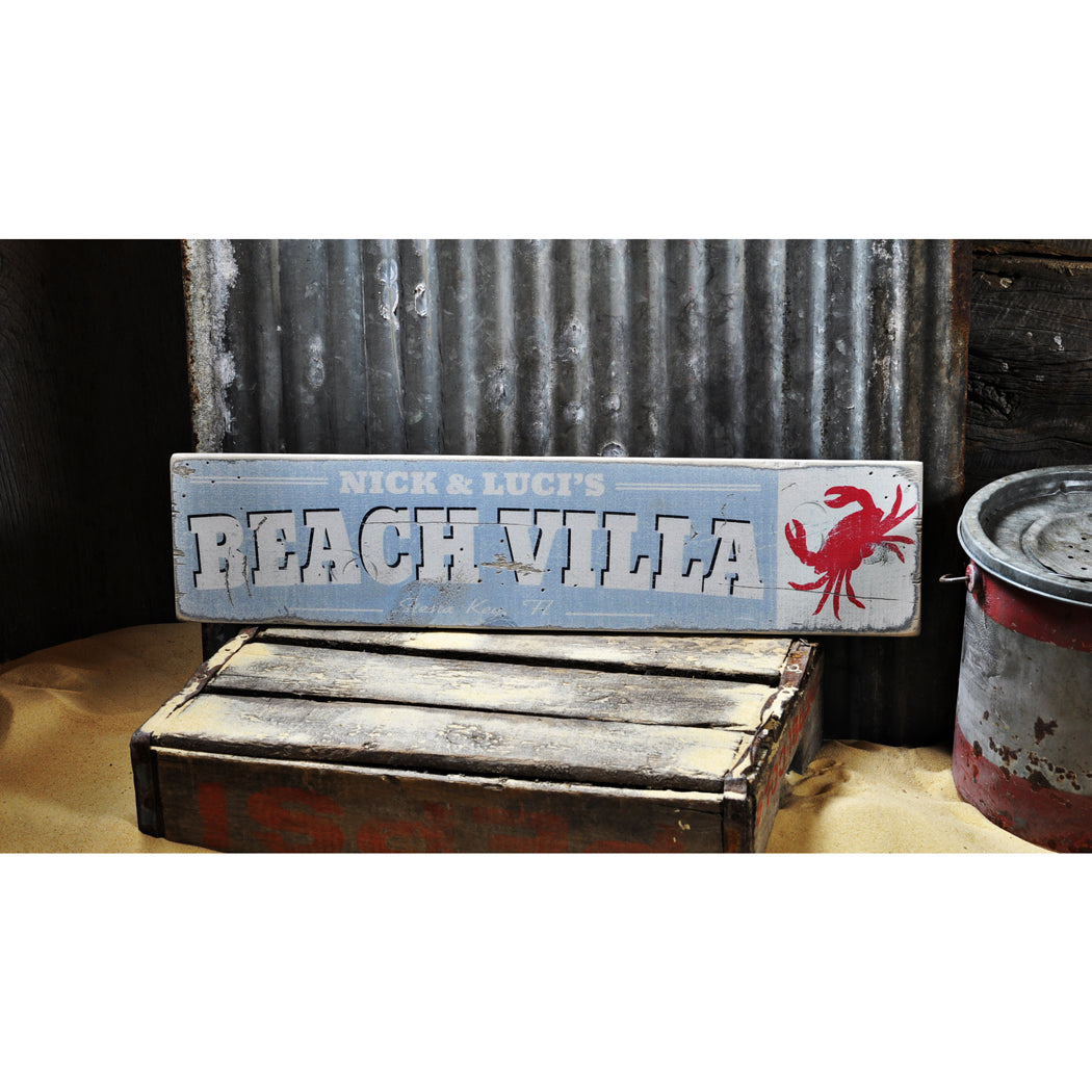 Beach Villa City State Rustic Wood Sign