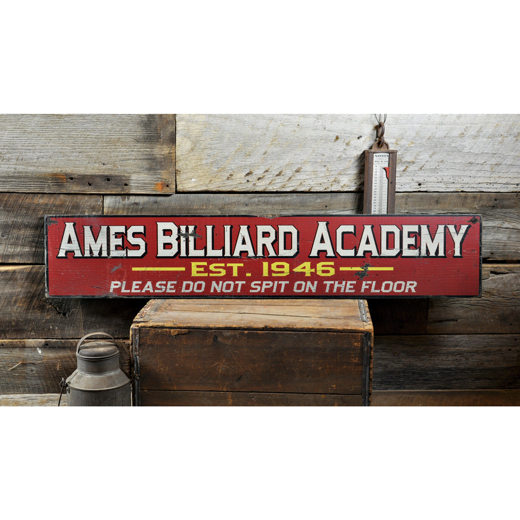 Billiard Academy Est Date Rustic Wood Sign