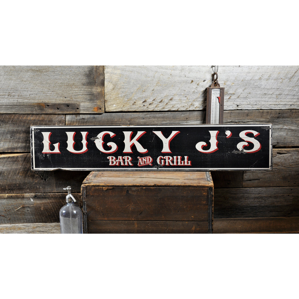 Bar and Grill Name Rustic Wood Sign