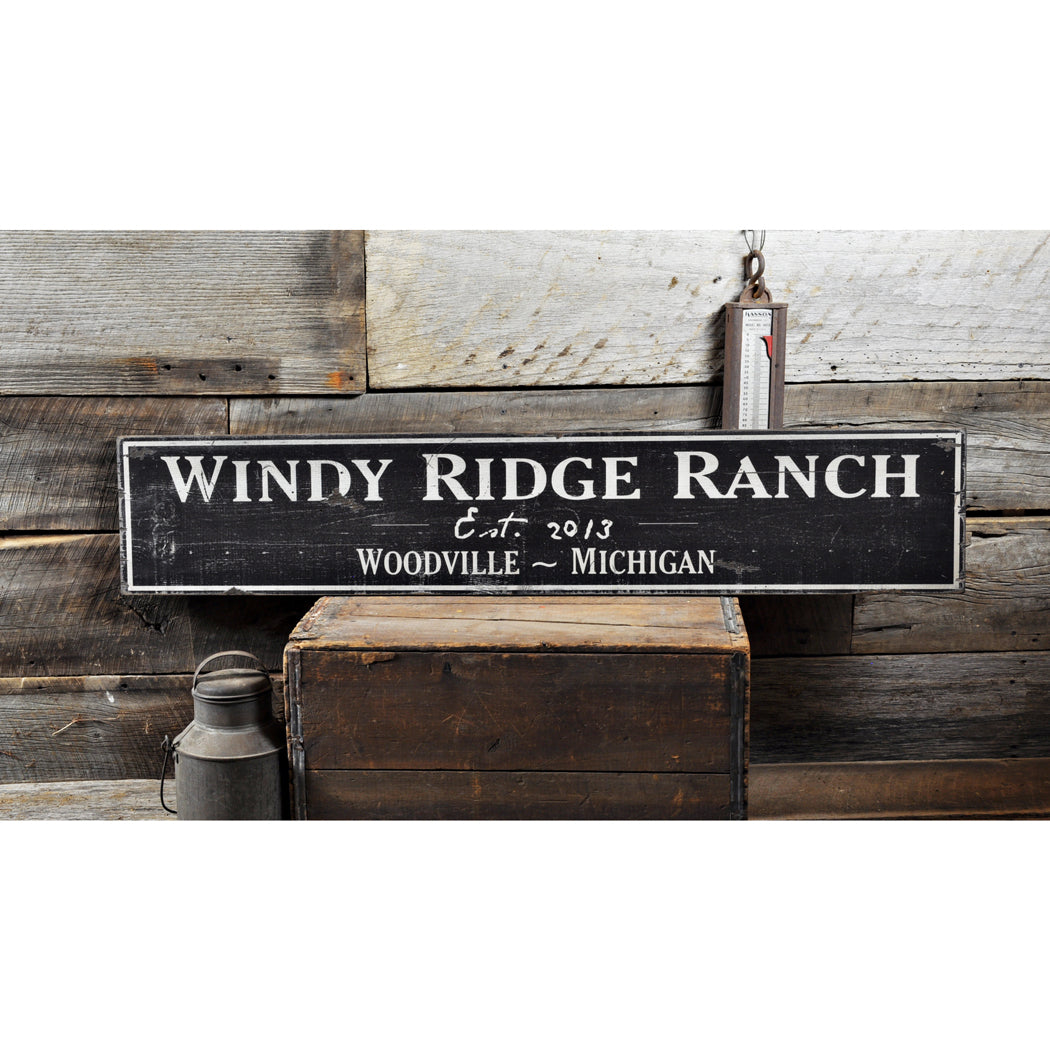 Ranch Est Date City State Rustic Wood Sign