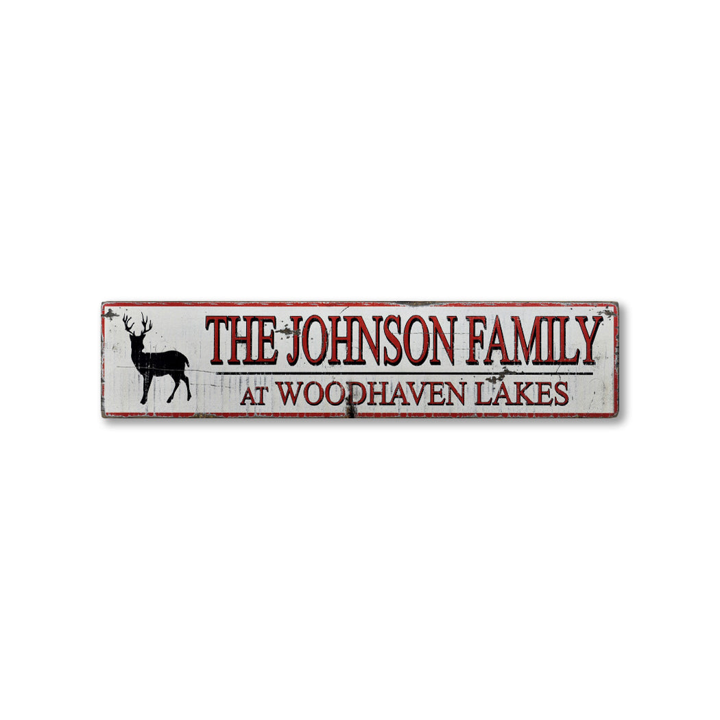 Family Lake House Deer Rustic Wood Sign