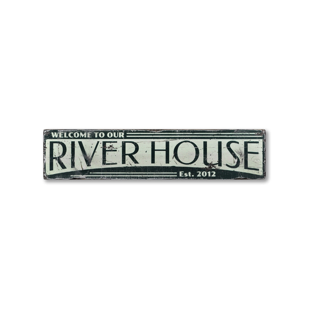 River House Est Date Rustic Wood Sign