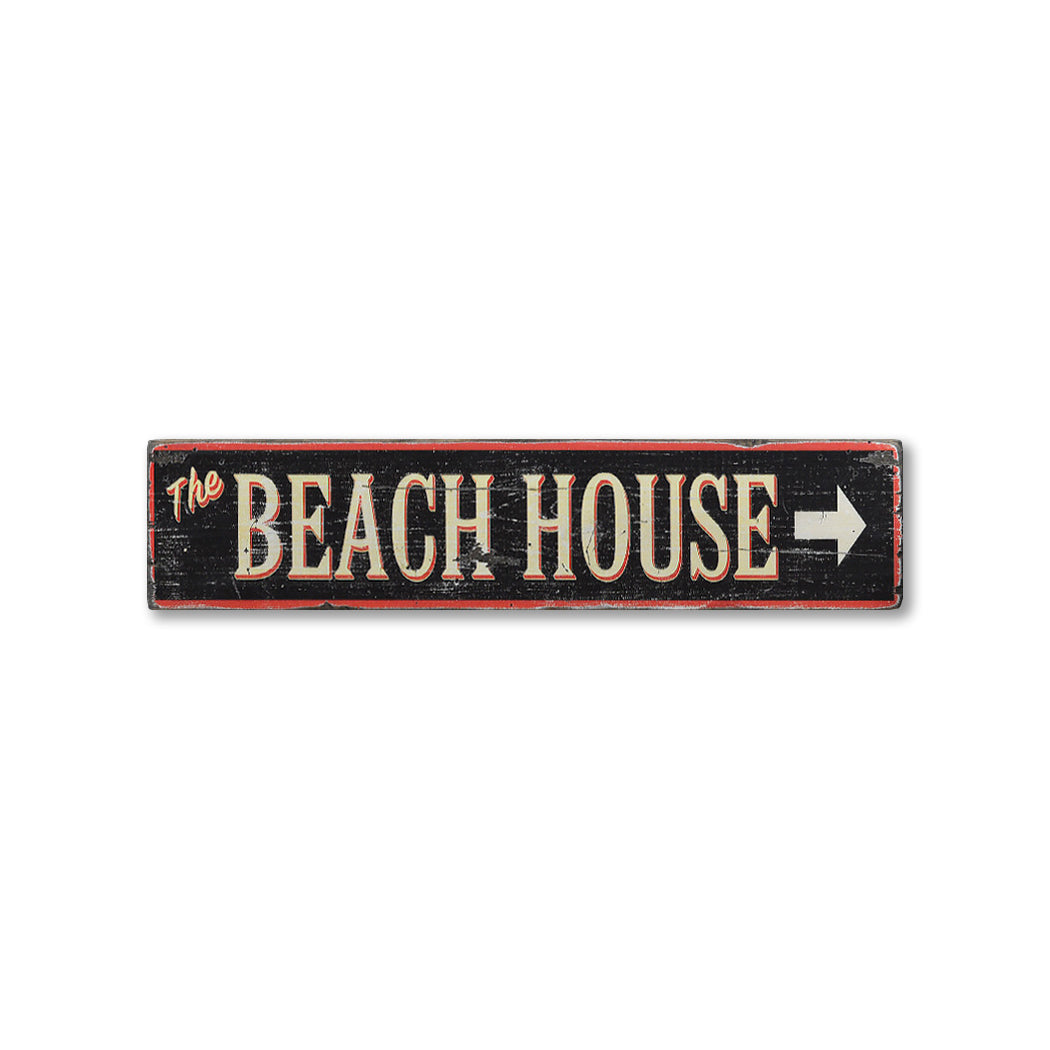 The Beach House Directional Rustic Wood Sign