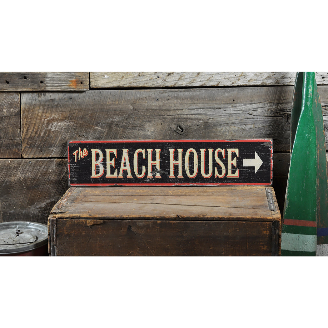 The Beach House Directional Rustic Wood Sign