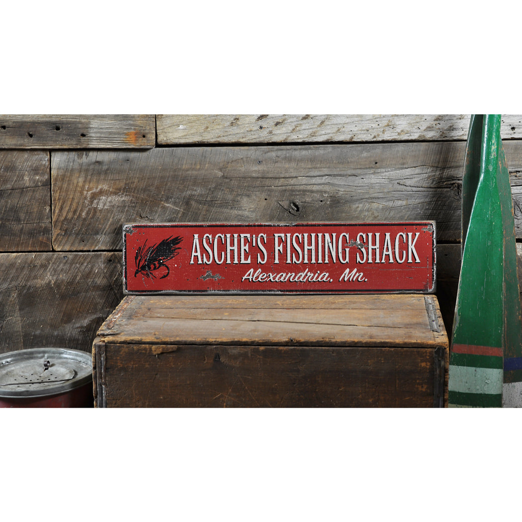 Fishing Shack City State Rustic Wood Sign