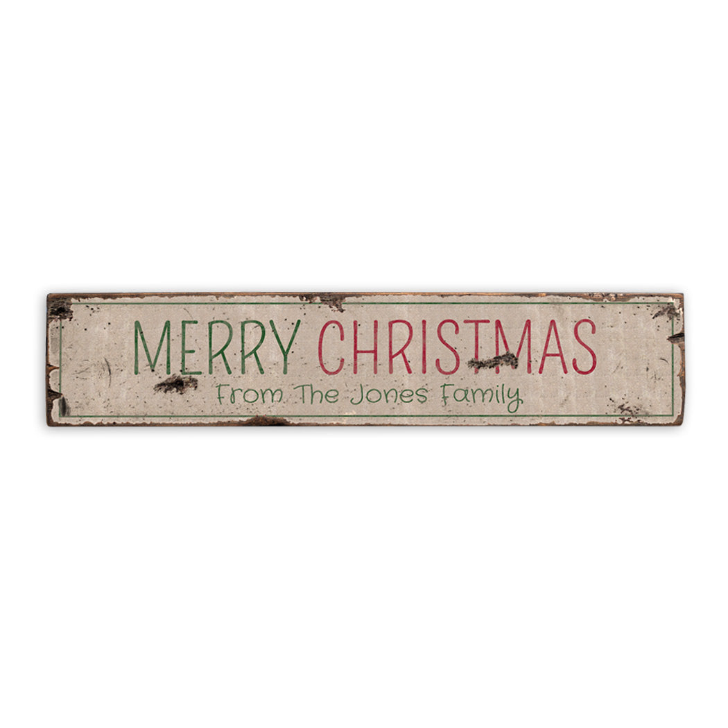 Merry Christmas Family Name Rustic Wood Sign