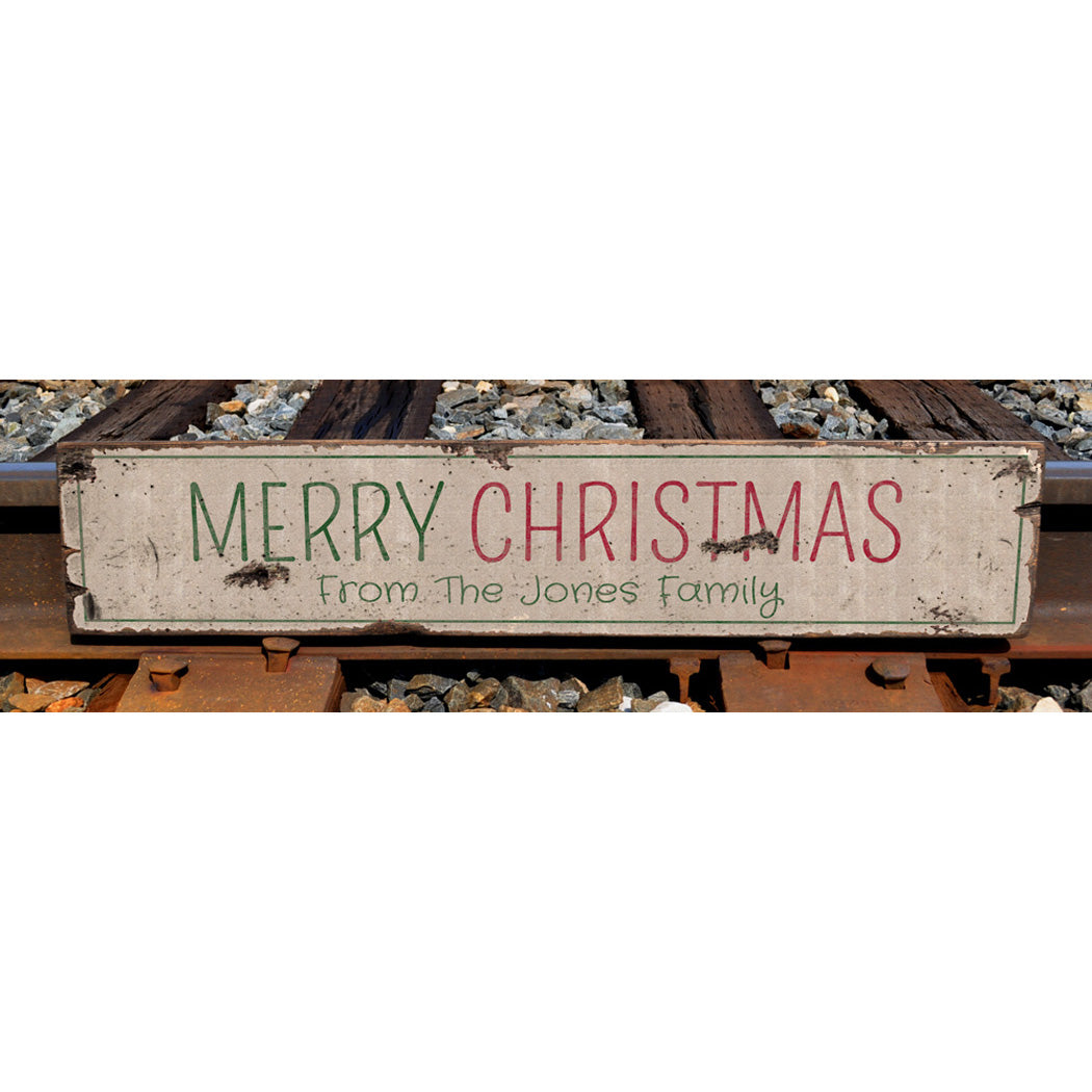 Merry Christmas Family Name Rustic Wood Sign