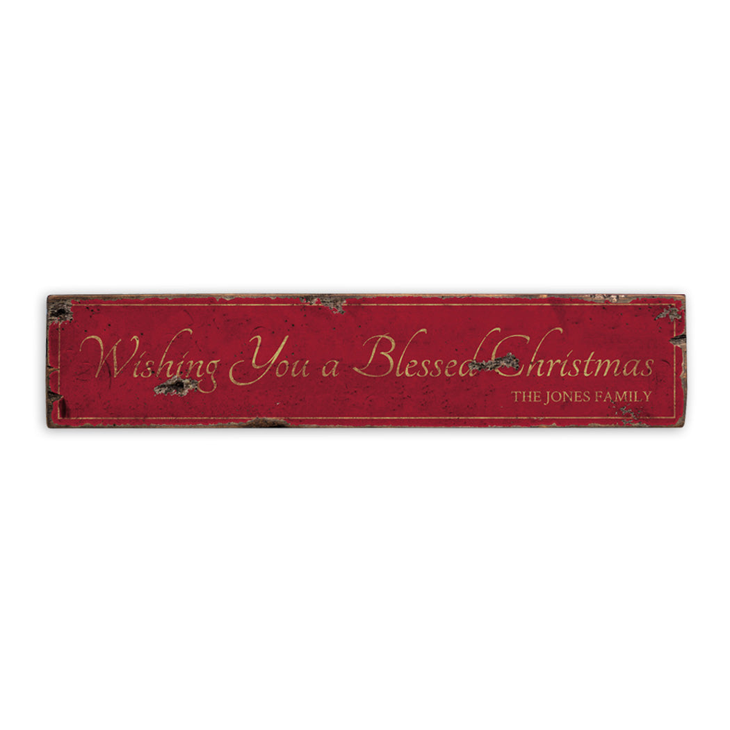 Wishing You A Blessed Merry Christmas Rustic Wood Sign