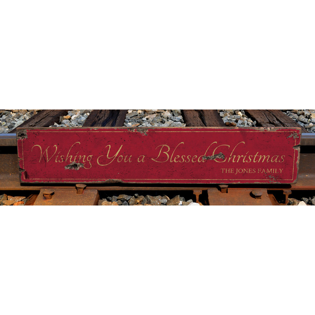 Wishing You A Blessed Merry Christmas Rustic Wood Sign