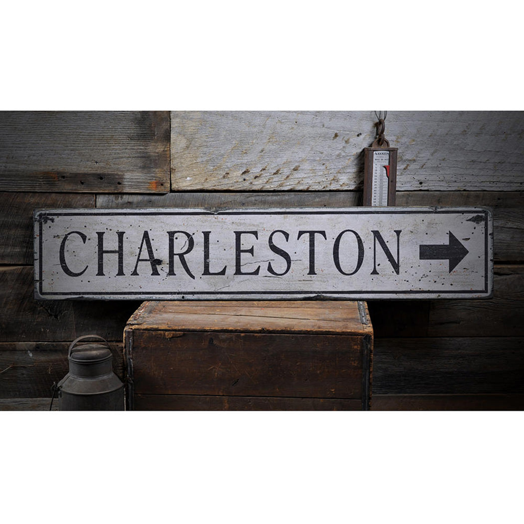 Charleston Directional Rustic Wood Sign