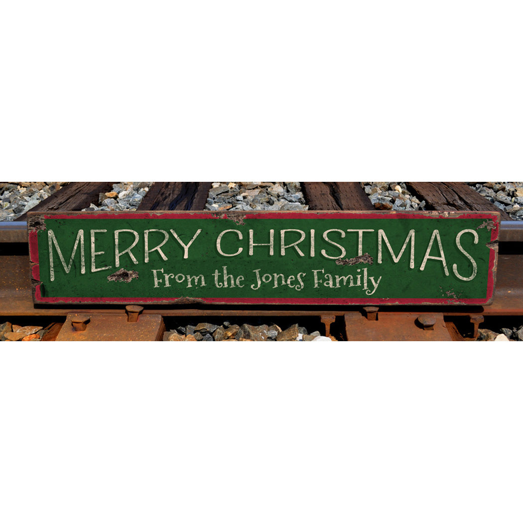 Christmas Family Name Rustic Wood Sign