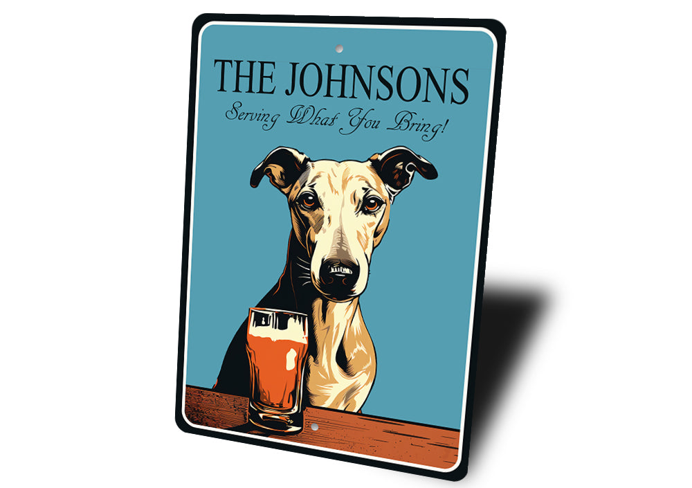 Whippet Dog Custom Serving What You Bring Sign
