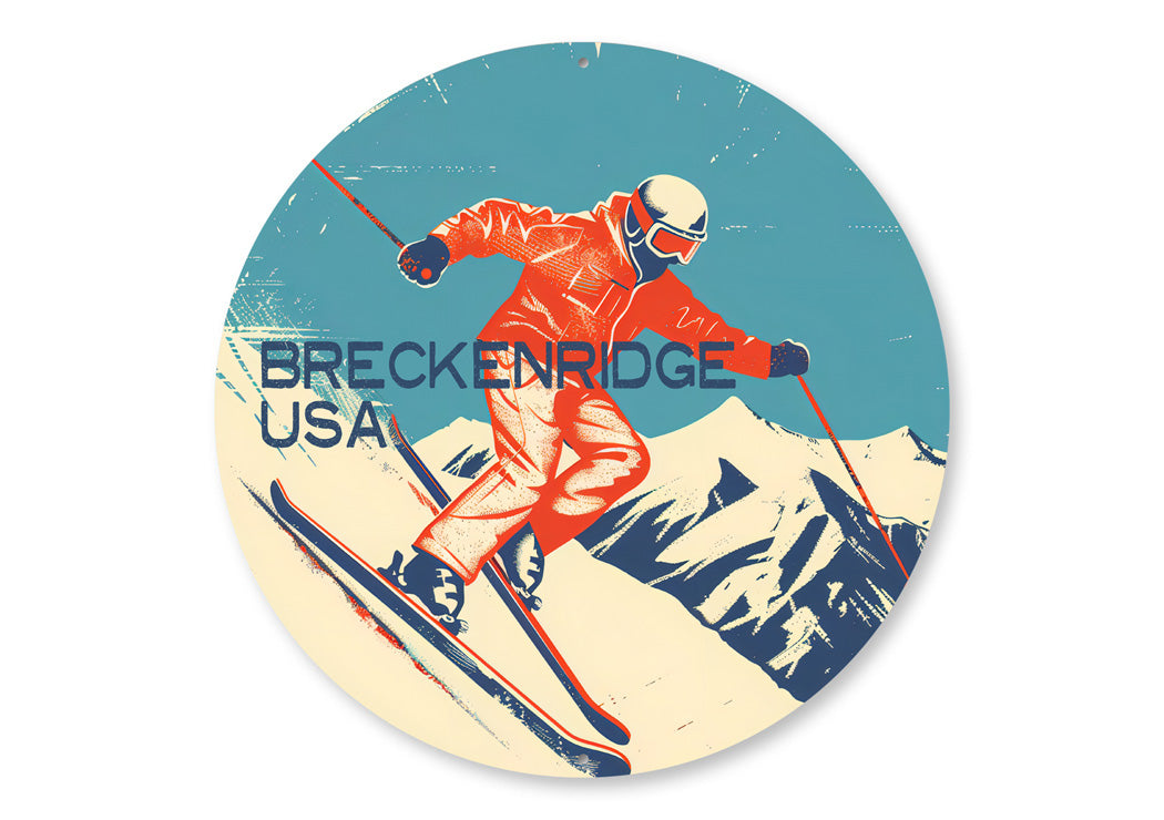 Vintage Breckenridge Skiing Aluminum Wall Sign
