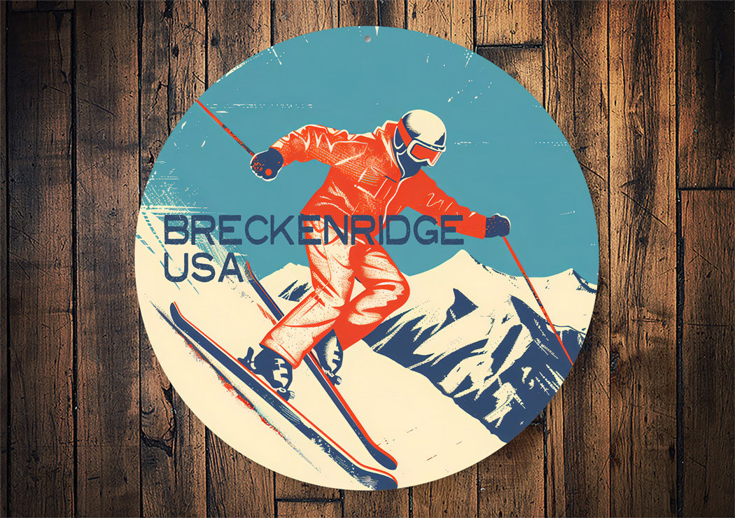 Vintage Breckenridge Skiing Aluminum Wall Sign