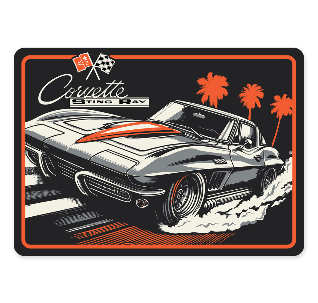 Vintage Corvette Sting Ray Aluminum Sign - Retro Style