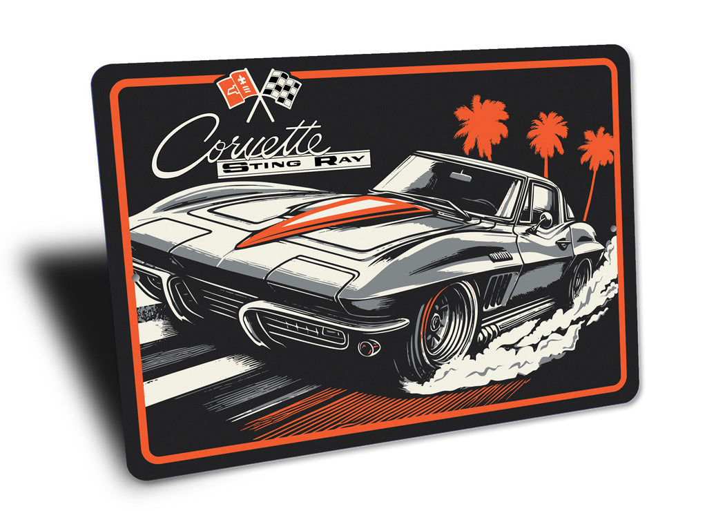 Vintage Corvette Sting Ray Aluminum Sign - Retro Style