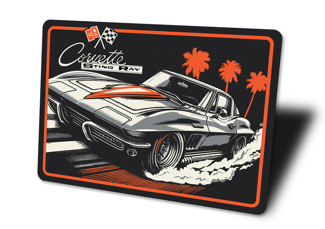Vintage Corvette Sting Ray Aluminum Sign - Retro Style