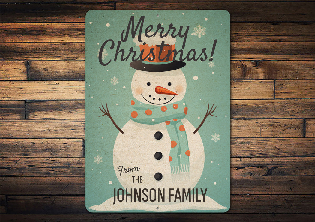 Rustic Merry Christmas Snowman Family Decor Sign