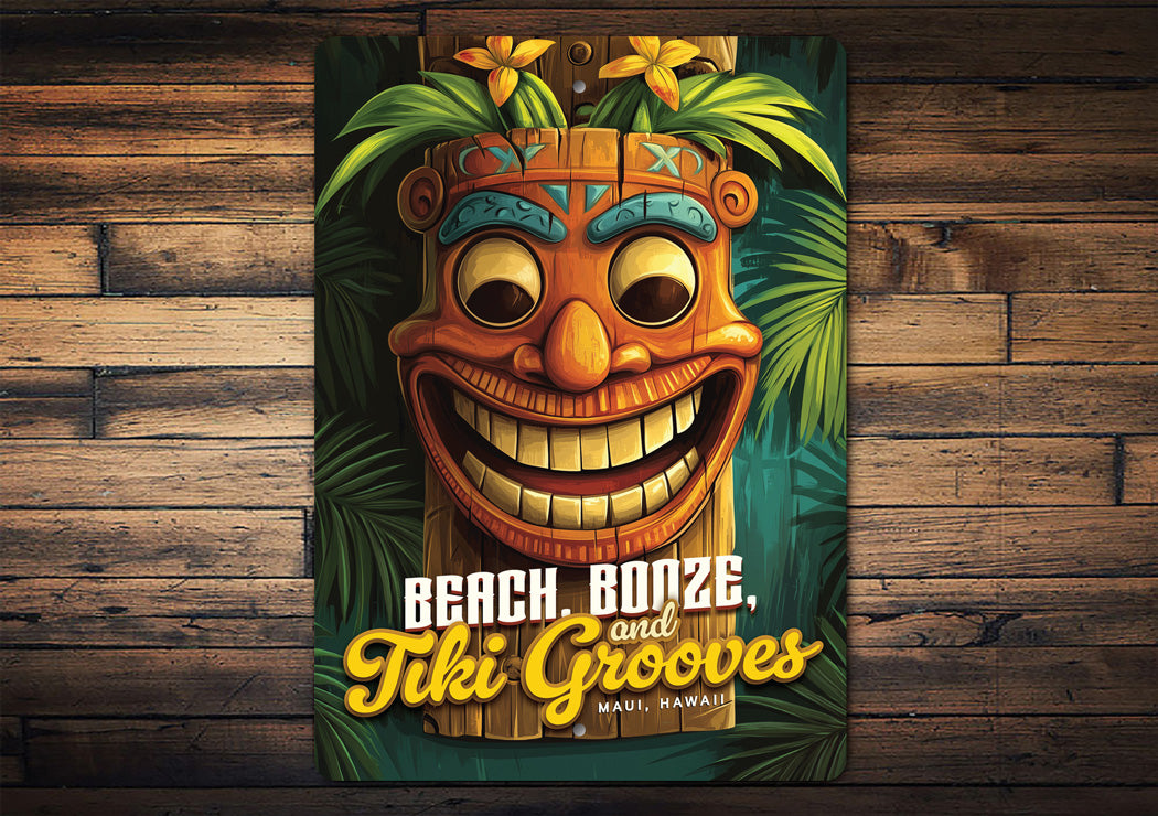 Tiki Grooves Maui Hawaii Novelty Sign