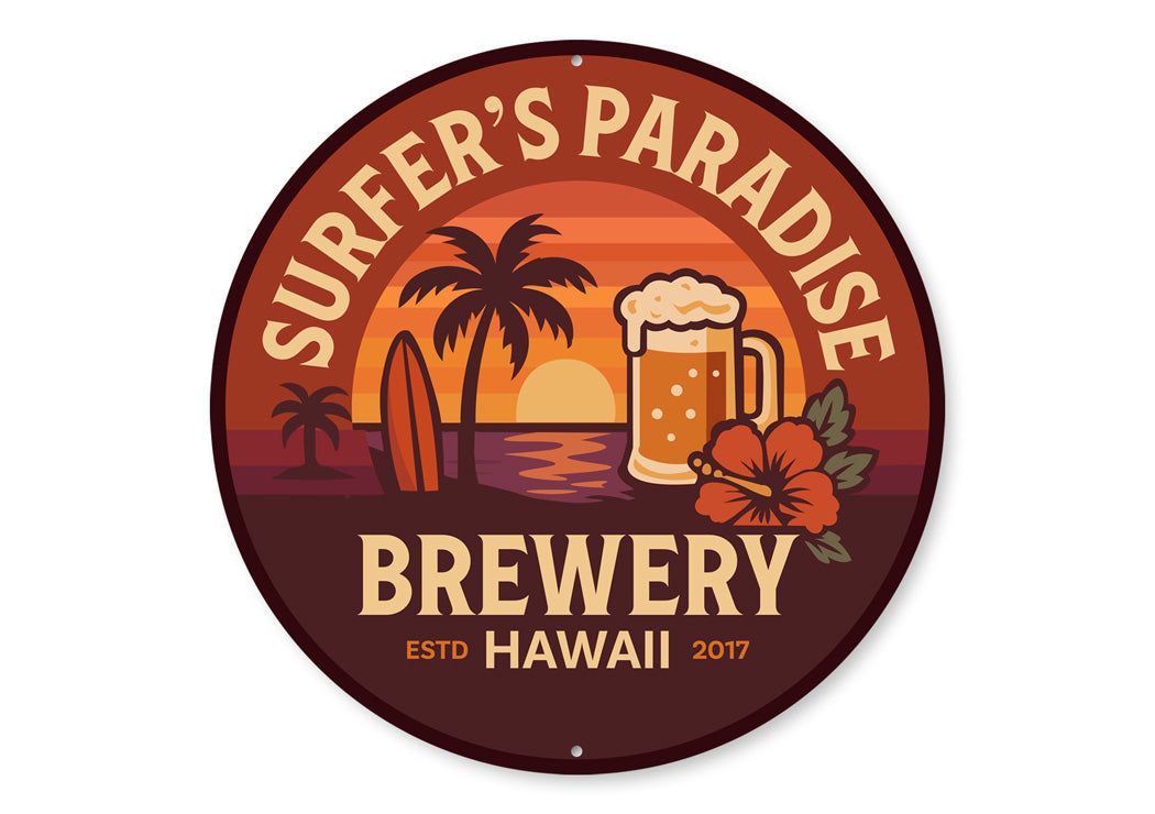 Surfer's Paradise Brewery Hawaii Round Sign