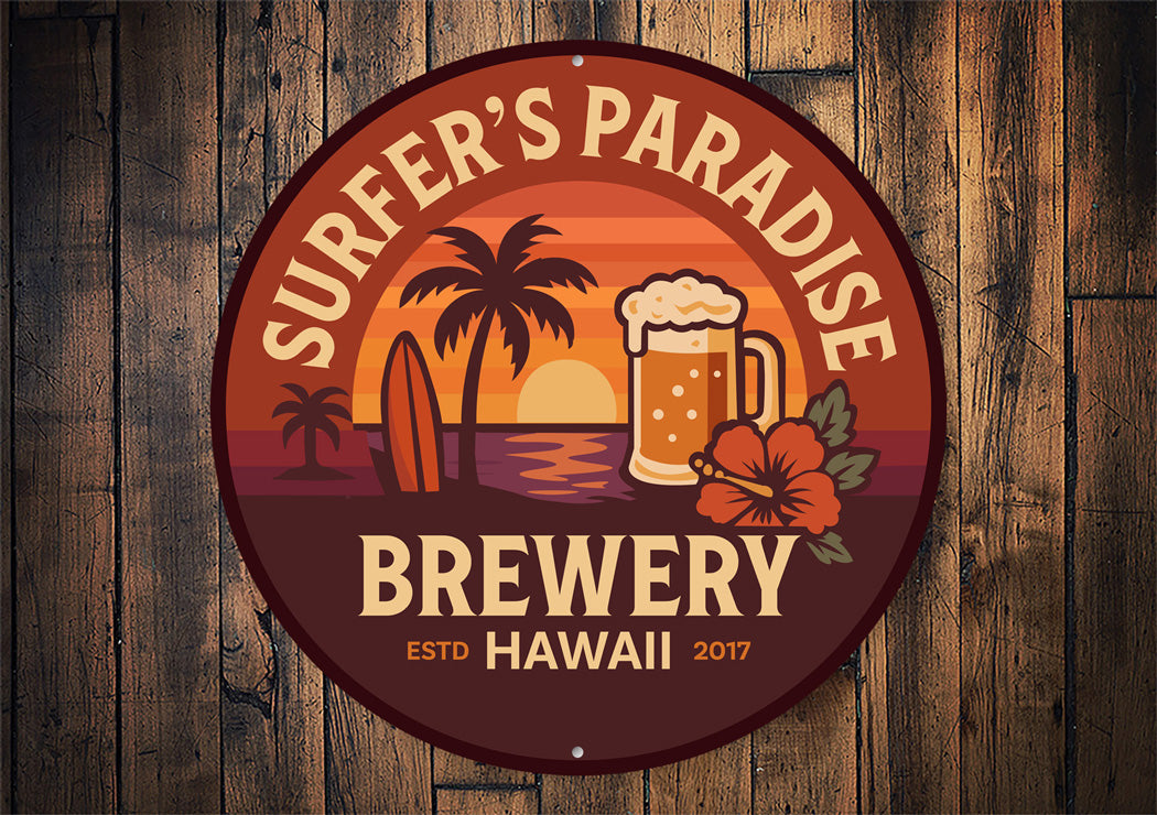 Surfer's Paradise Brewery Hawaii Round Sign