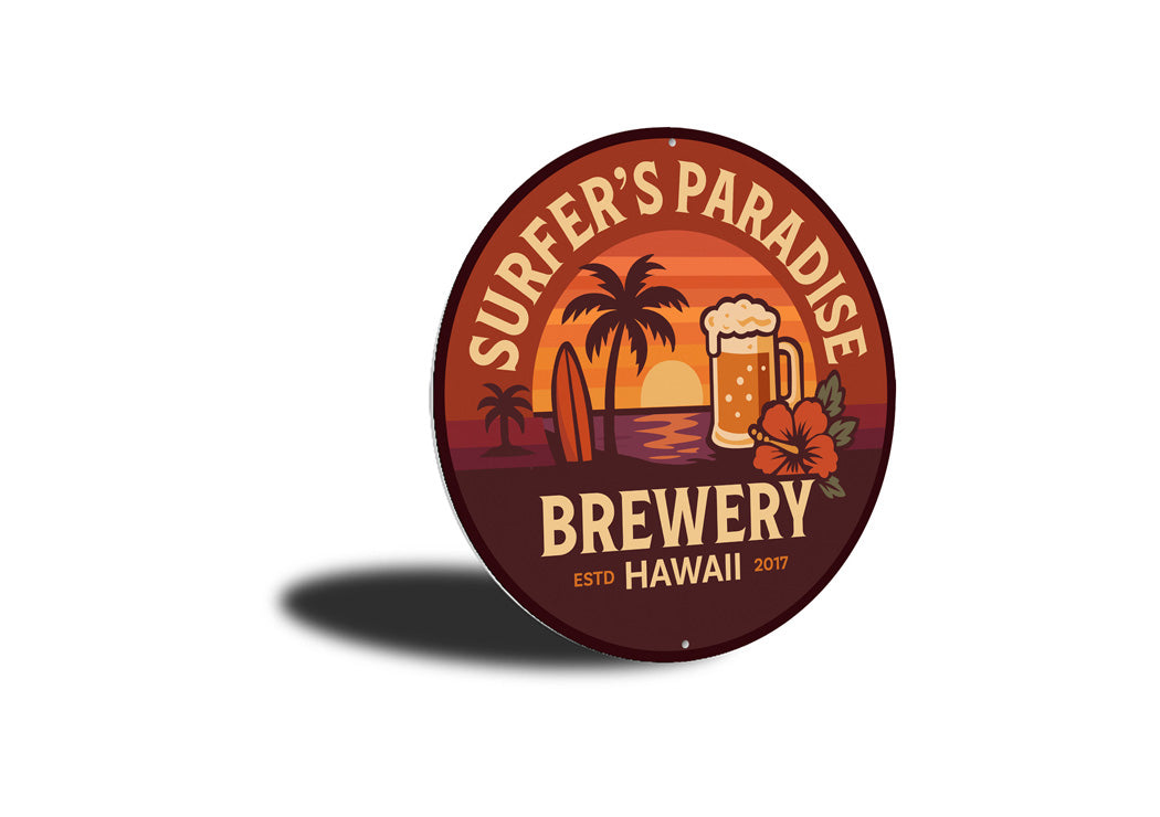 Surfer's Paradise Brewery Hawaii Round Sign