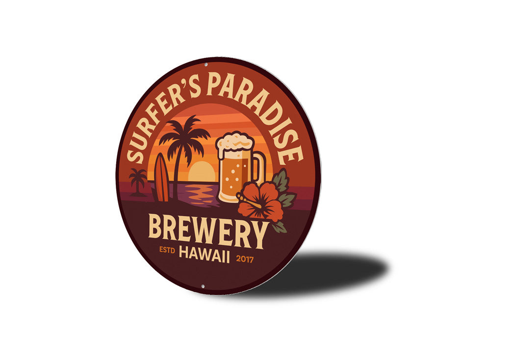Surfer's Paradise Brewery Hawaii Round Sign