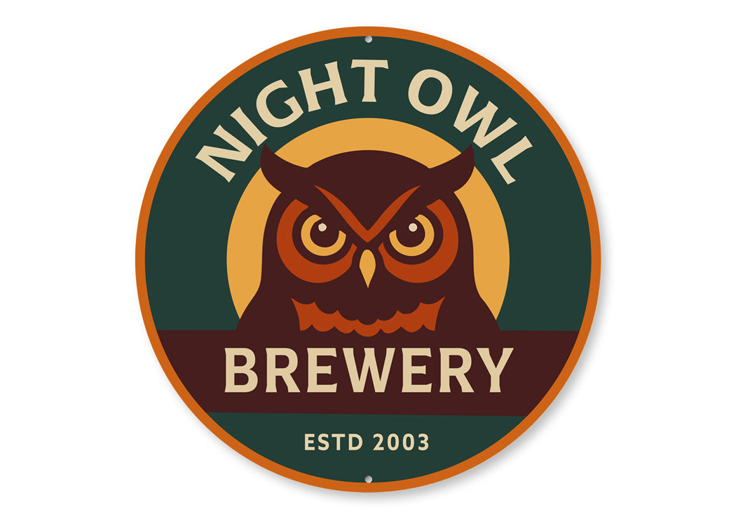 Night Owl Brewery Established Round Sign