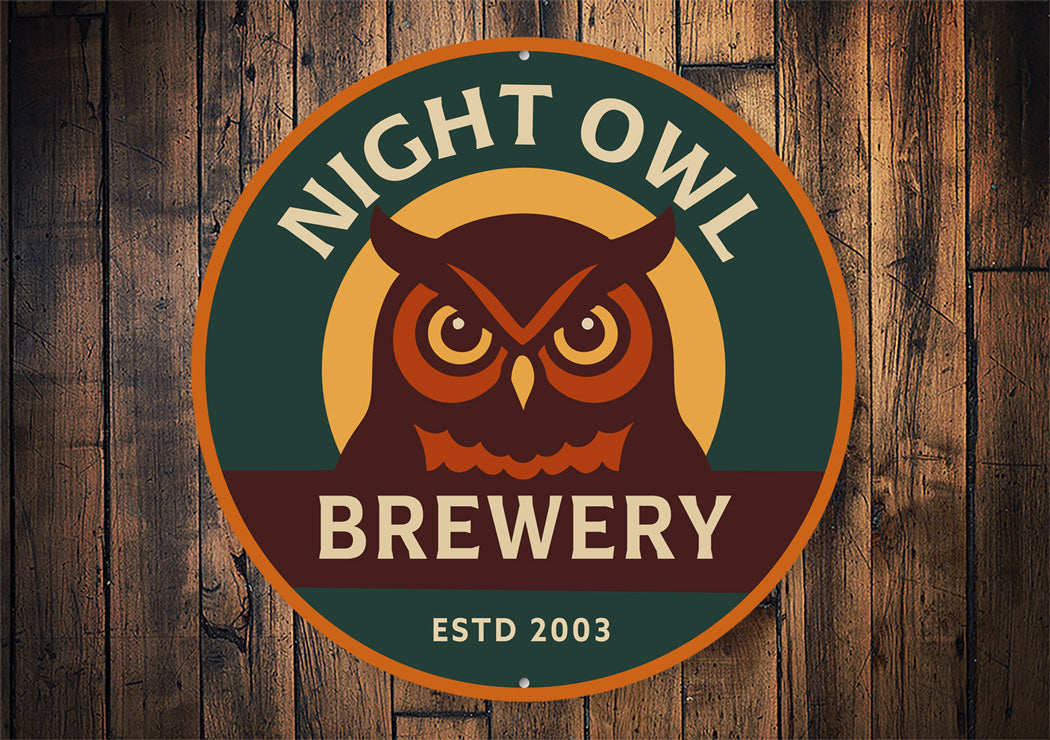 Night Owl Brewery Established Round Sign