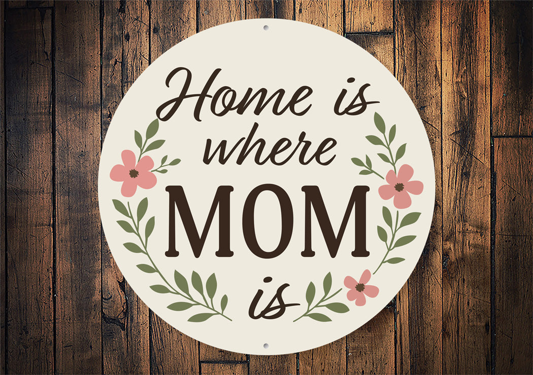 Home Is Where Mom Is Round Decor Sign