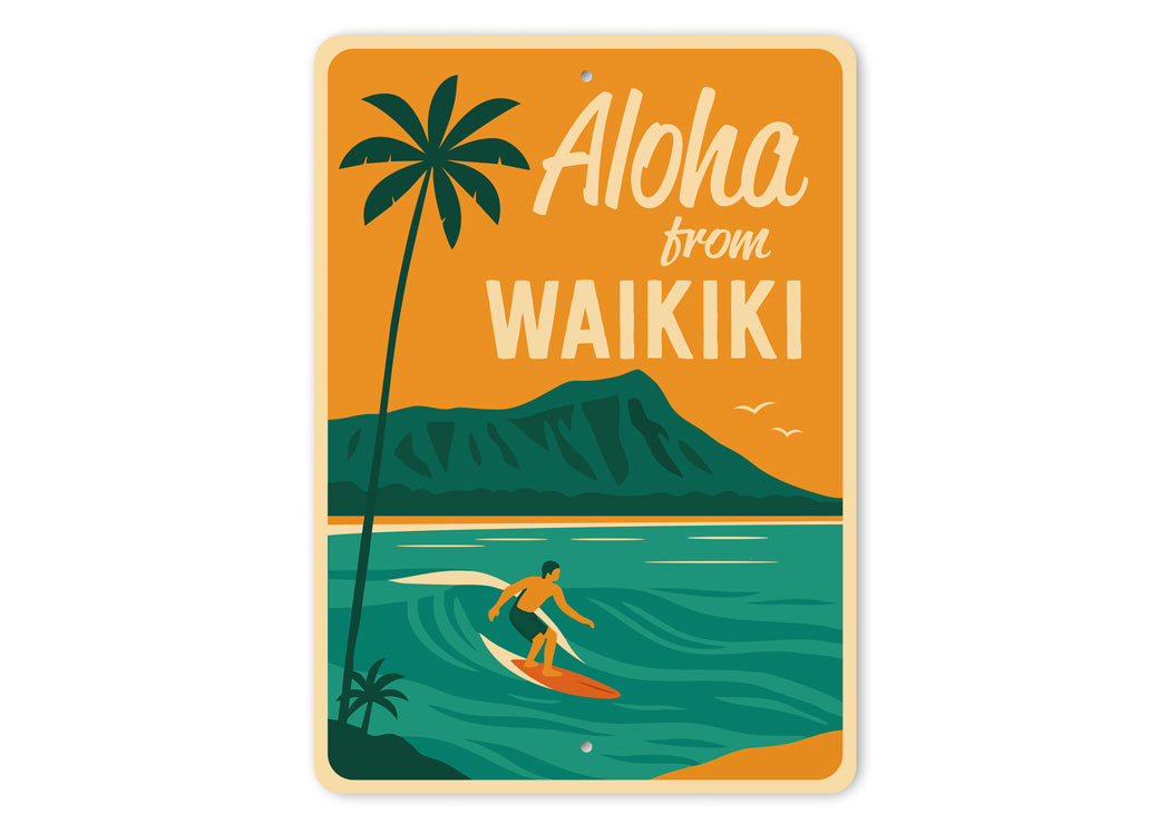 Aloha From Waikiki Hawaii Surfing Sign
