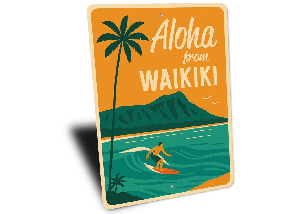 Aloha From Waikiki Hawaii Surfing Sign
