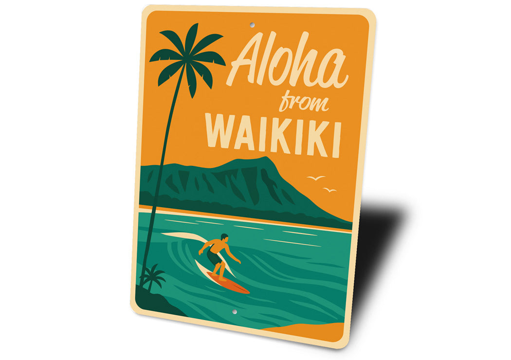 Aloha From Waikiki Hawaii Surfing Sign
