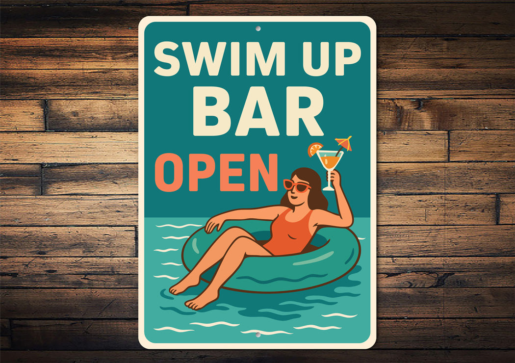 Swim-Up Bar Open Aluminum Sign Poolside Cocktail Decor