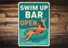 Swim-Up Bar Open Aluminum Sign Poolside Cocktail Decor