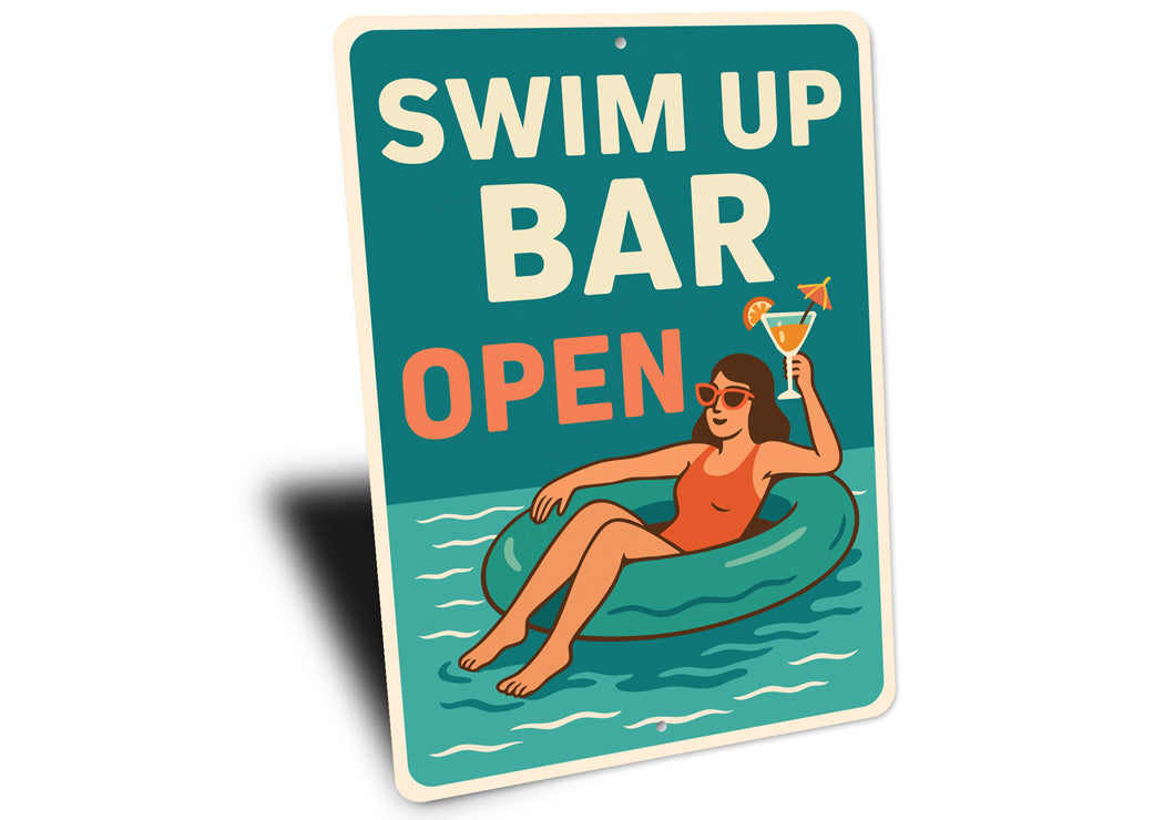 Swim-Up Bar Open Aluminum Sign Poolside Cocktail Decor