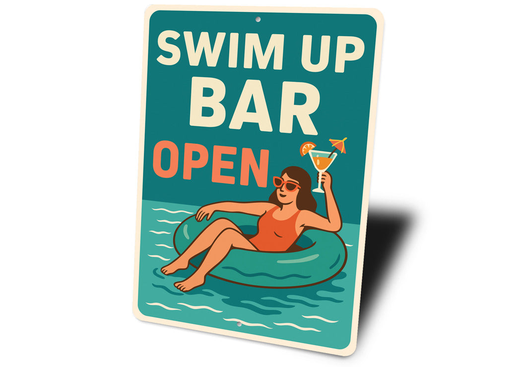 Swim-Up Bar Open Aluminum Sign Poolside Cocktail Decor