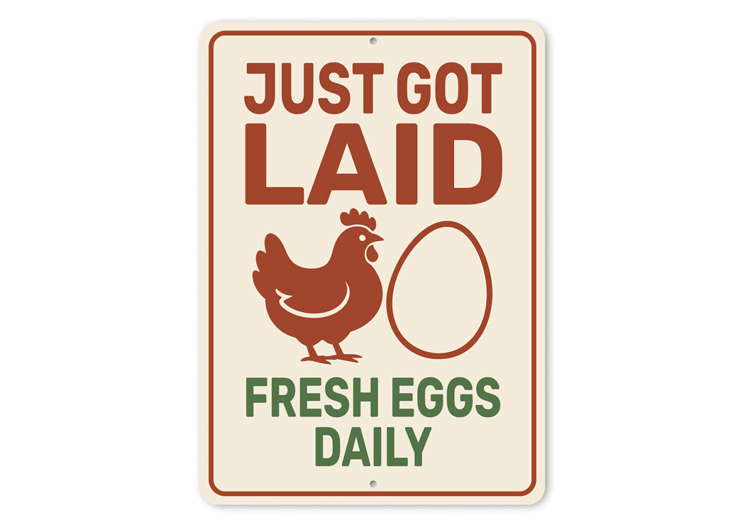 Fresh Eggs Daily Aluminum Farm Sign - Chicken Coop Decor