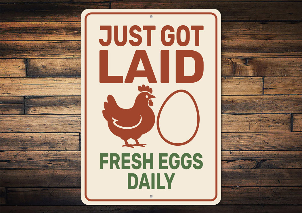 Fresh Eggs Daily Aluminum Farm Sign - Chicken Coop Decor