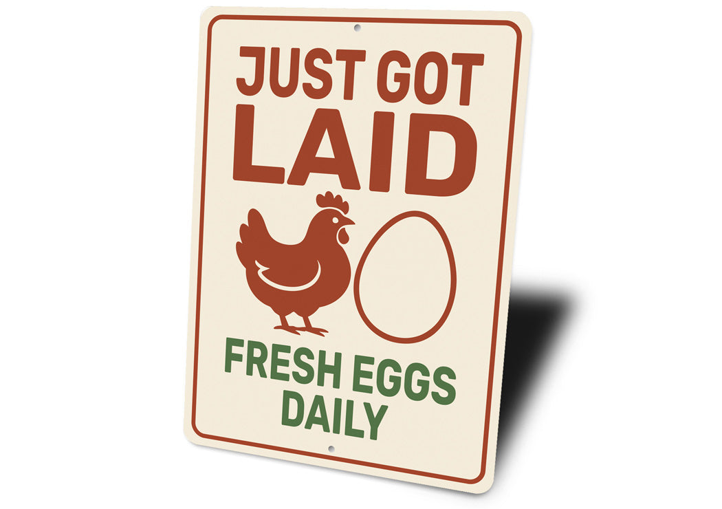 Fresh Eggs Daily Aluminum Farm Sign - Chicken Coop Decor