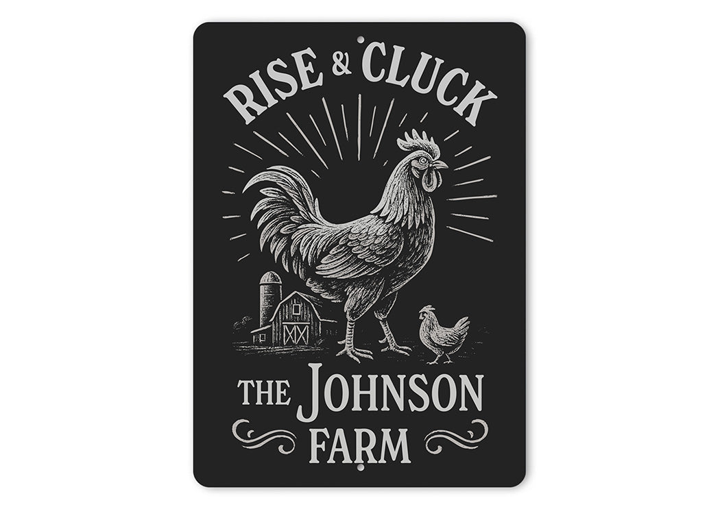 Rise & Cluck Metal Sign - Funny Chicken Farmhouse Decor