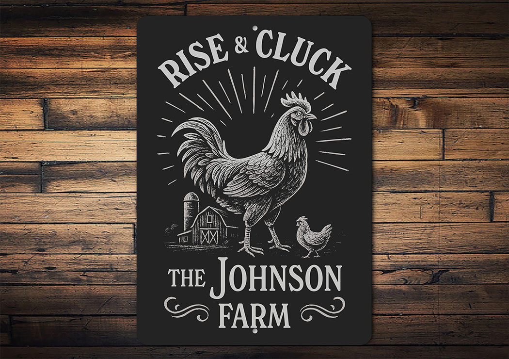 Rise & Cluck Metal Sign - Funny Chicken Farmhouse Decor