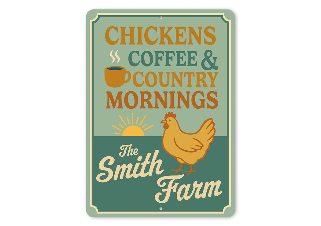 Chickens Coffee & Country Mornings Farmhouse Aluminum Sign