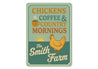 Chickens Coffee & Country Mornings Farmhouse Aluminum Sign