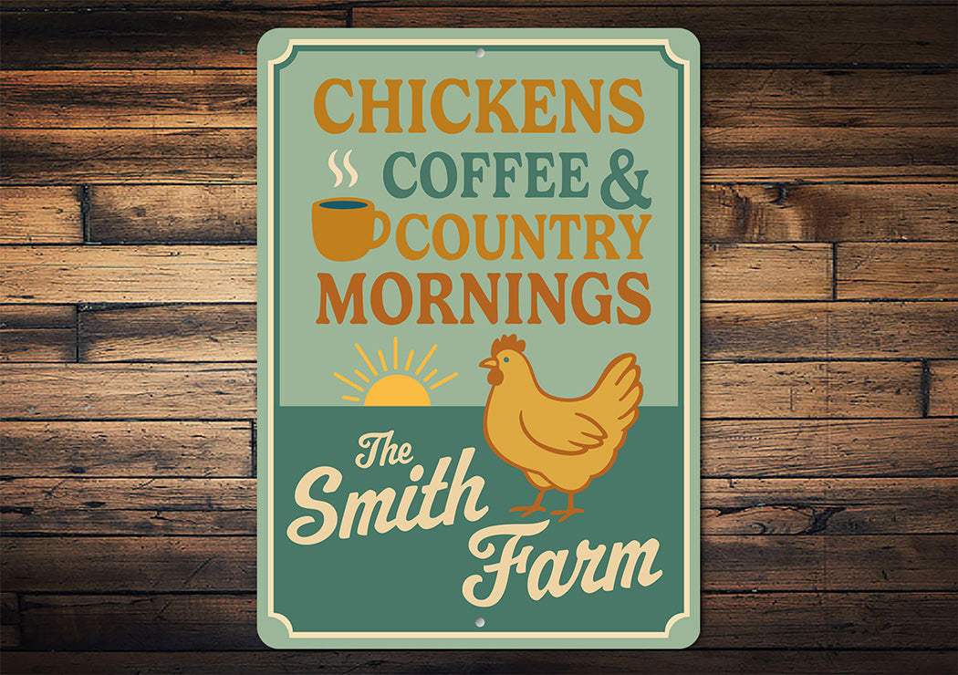 Chickens Coffee & Country Mornings Farmhouse Aluminum Sign
