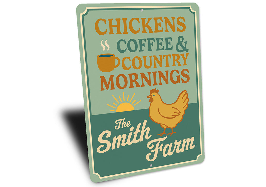 Chickens Coffee & Country Mornings Farmhouse Aluminum Sign